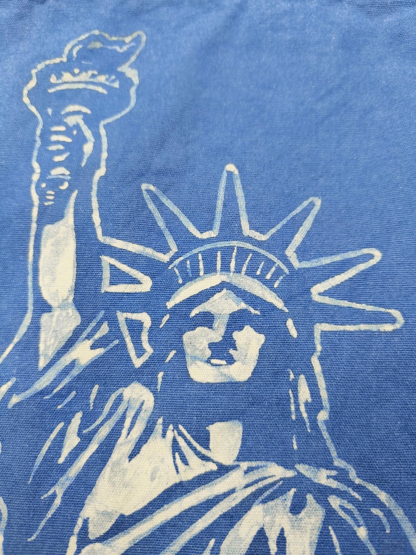 Statue of Liberty Canvas Tote Bag | America 250 Gift | Handmade Indigo Batik Tote | Patriotic Shoulder Bag | Gift for Her