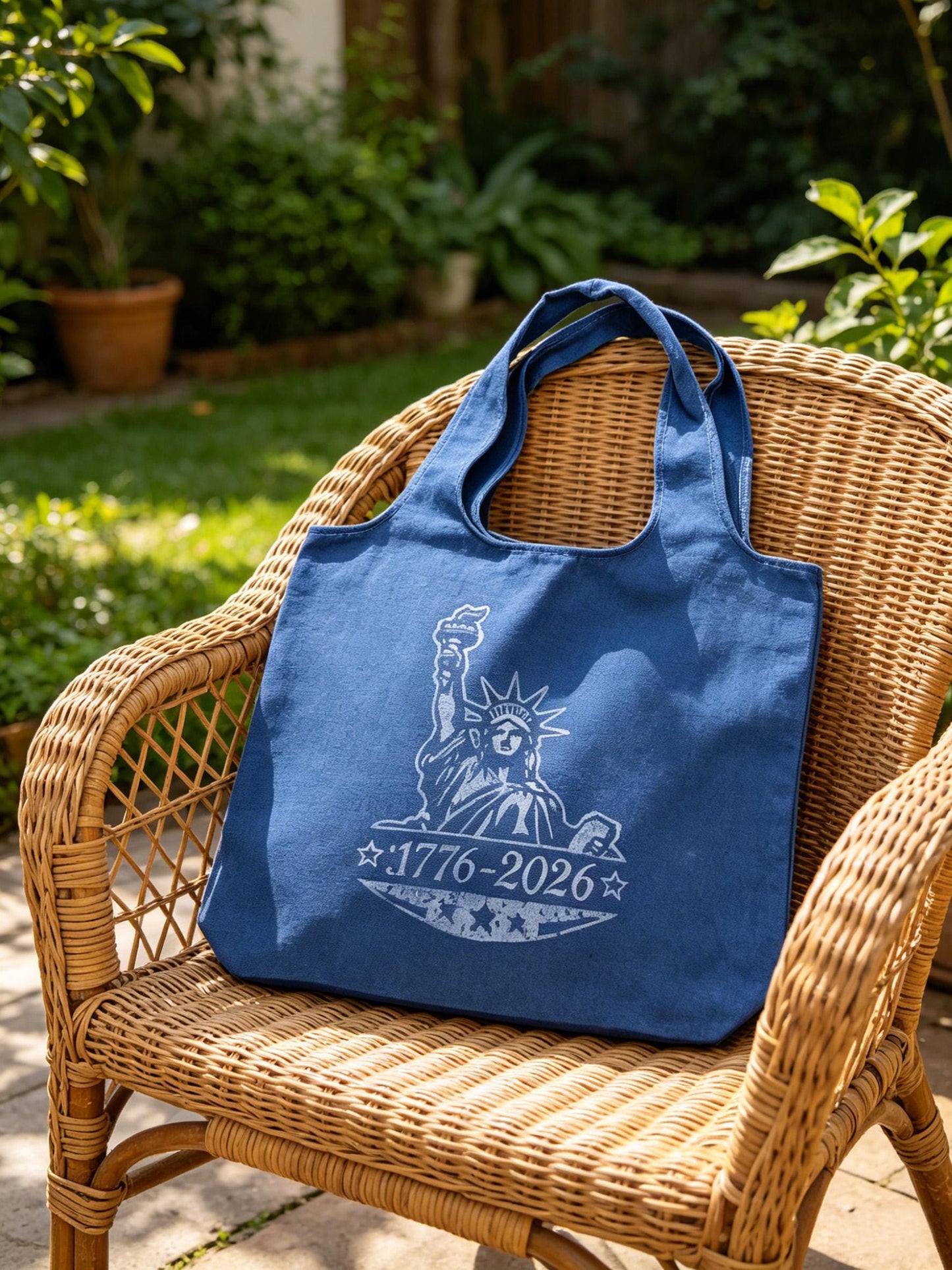 Statue of Liberty Canvas Tote Bag | America 250 Gift | Handmade Indigo Batik Tote | Patriotic Shoulder Bag | Gift for Her