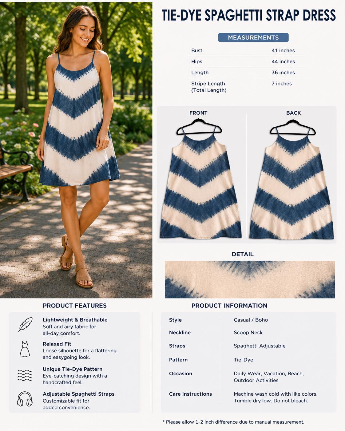 Women's Summer Dress | Tie-Dye Spaghetti Strap Dress | Casual Beach Dress | Lightweight Vacation Dress | Resort Wear