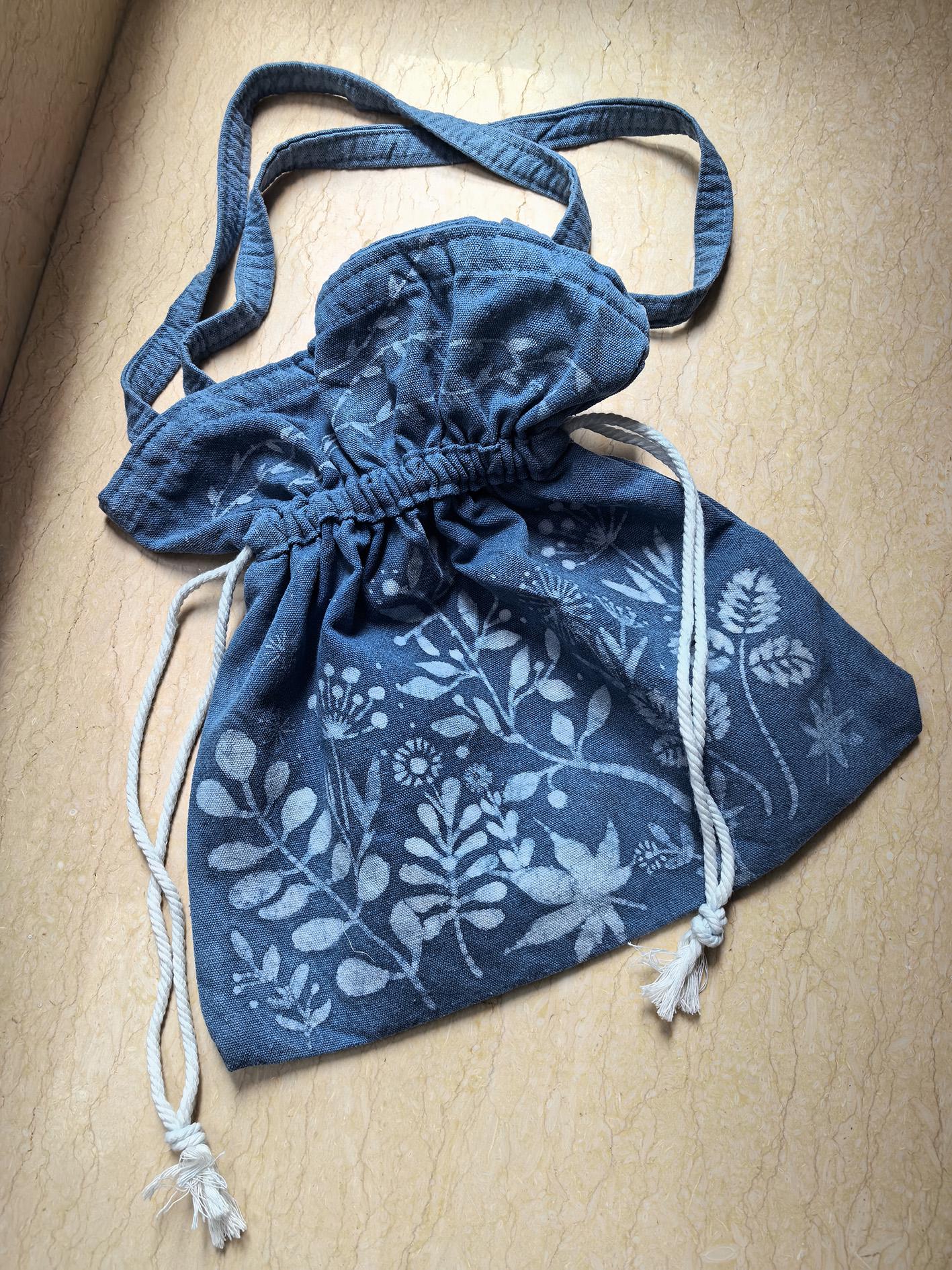 Handmade Cotton Tote Bag | Indigo Batik Botanical Tote | Wildflower Market Bag | Canvas Shoulder Tote | Gift for Her