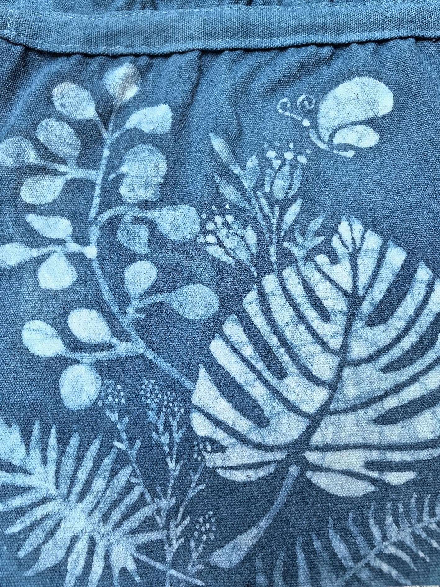 Handmade Cotton Tote Bag | Indigo Batik Botanical Tote | Wildflower Market Bag | Canvas Shoulder Tote | Gift for Her