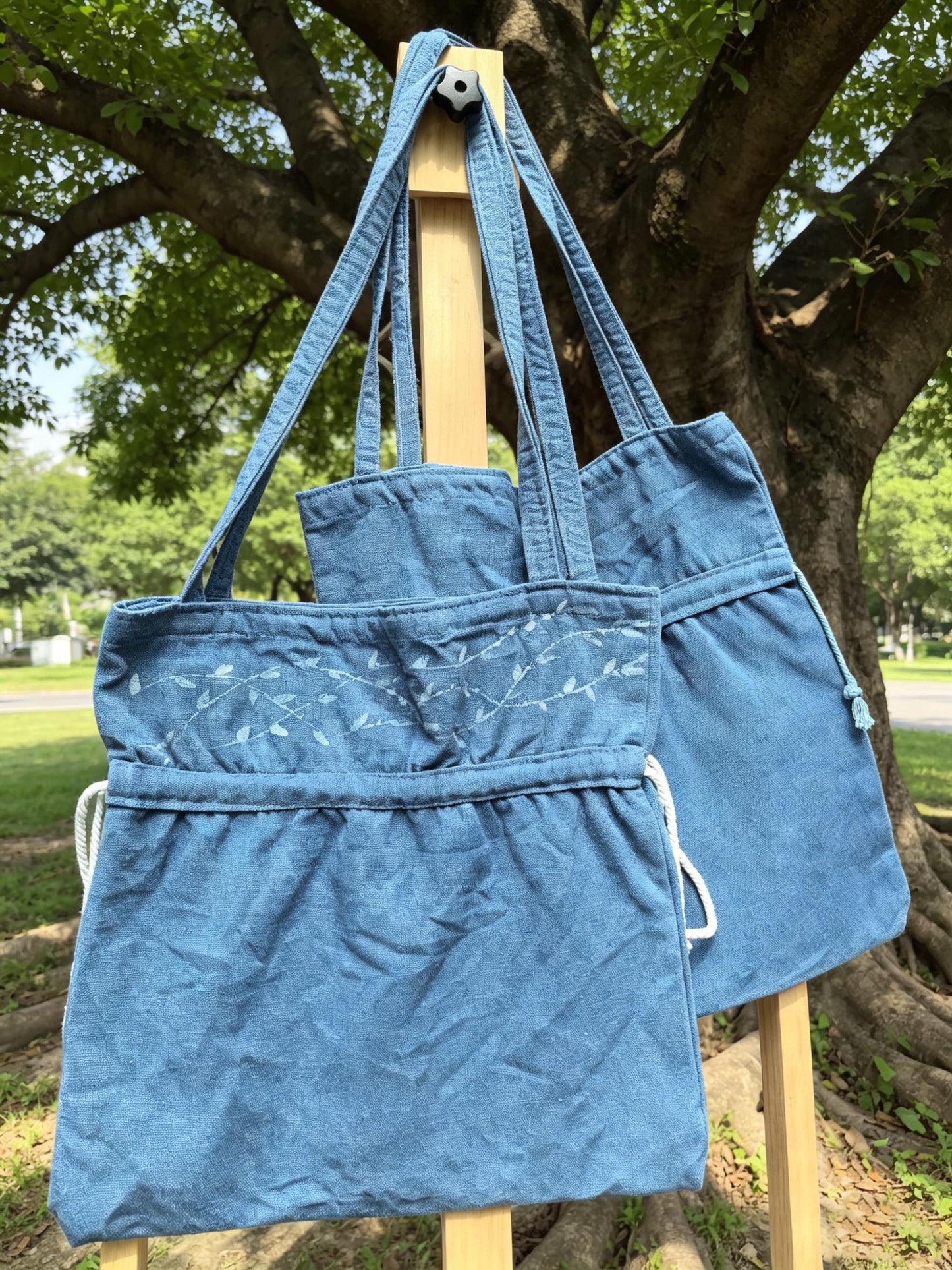 Handmade Cotton Tote Bag | Indigo Batik Botanical Tote | Wildflower Market Bag | Canvas Shoulder Tote | Gift for Her