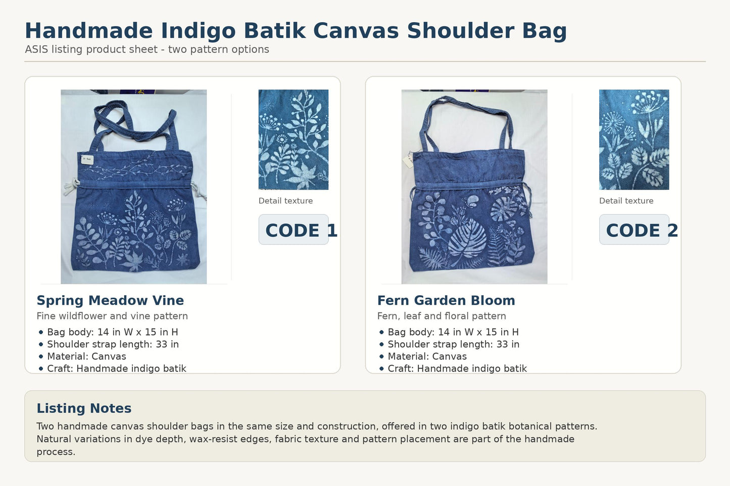 Handmade Cotton Tote Bag | Indigo Batik Botanical Tote | Wildflower Market Bag | Canvas Shoulder Tote | Gift for Her