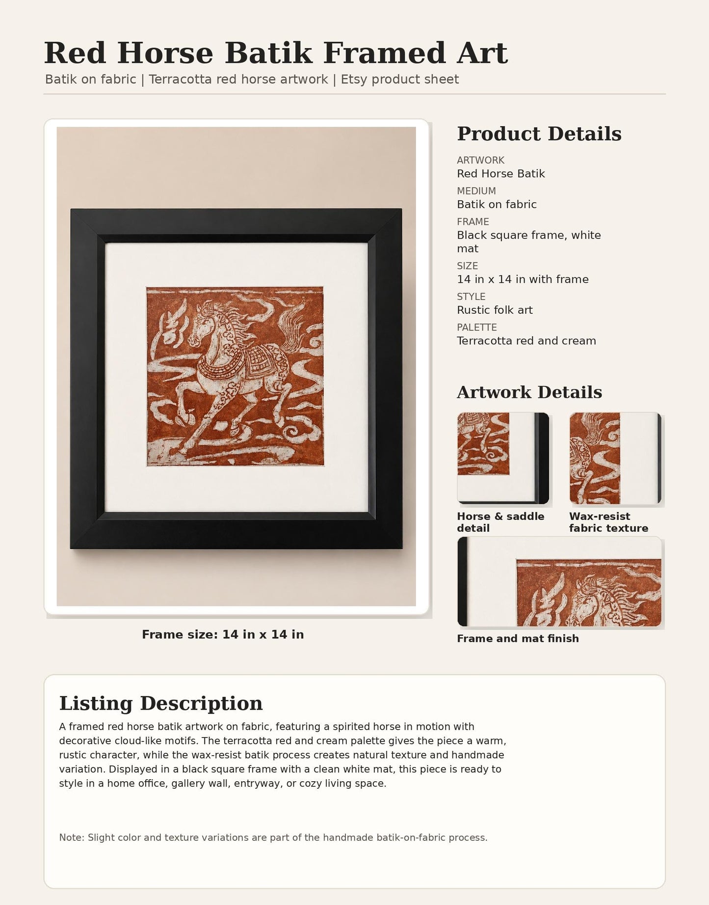 Horse Textile Wall Art | Handmade Rust-Dyed Batik Art | Rustic Equestrian Home Decor | Nature Wall Art | Housewarming Gift