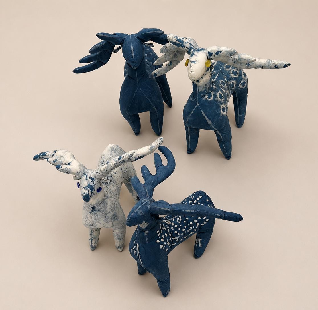 Handmade Deer Plush | Indigo Textile Art Doll | Stuffed Animal | Nursery Decor | Gift for Nature Lovers