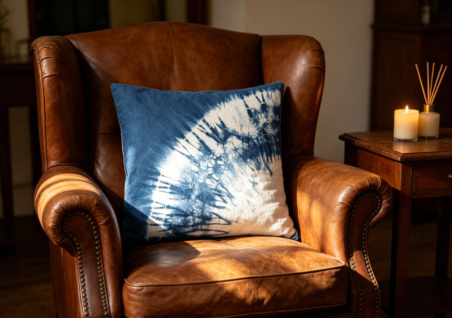 Handmade Indigo Tie-Dye Pillow Cover | Starburst Throw Pillow Cover | Cotton Cushion Cover | Wabi-Sabi Home Decor | Gift for Home