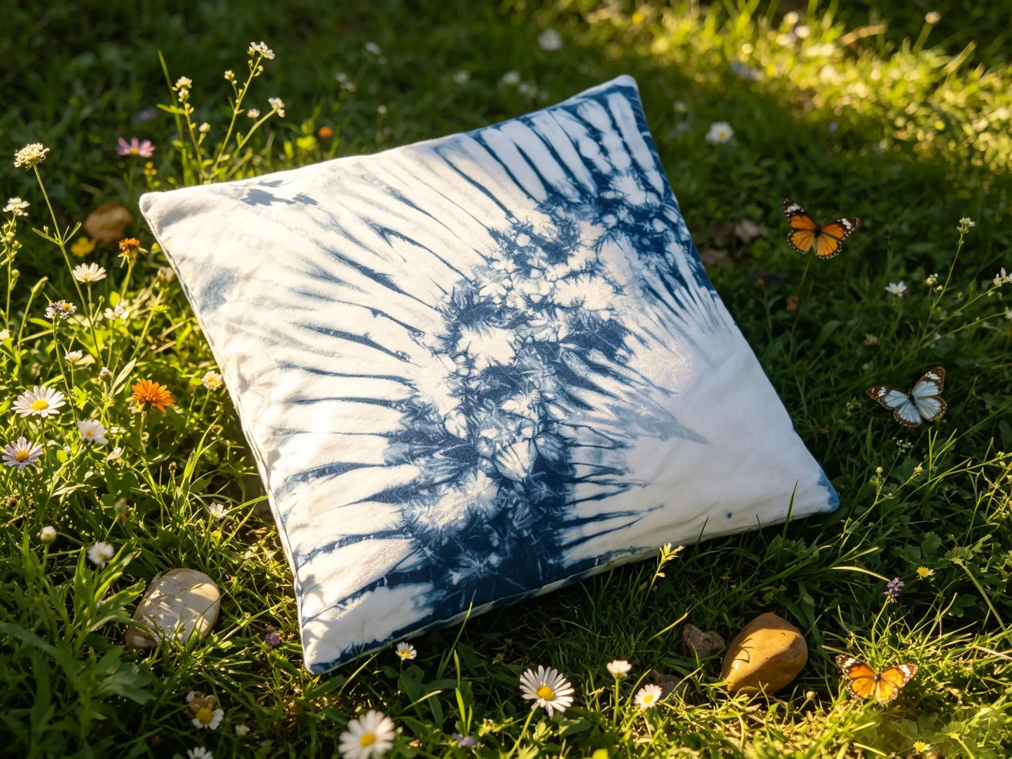 Handmade Indigo Shibori Pillow Cover | Cotton Throw Pillow Cover | Botanical Cushion Cover | Wabi-Sabi Home Decor | Gift for Home