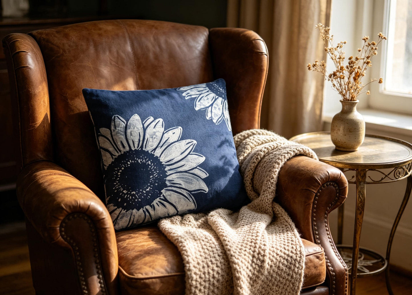 Handmade Botanical Pillow Cover | Indigo Batik Throw Pillow Cover | Cotton Cushion Cover | Wabi-Sabi Home Decor | Gift for Home
