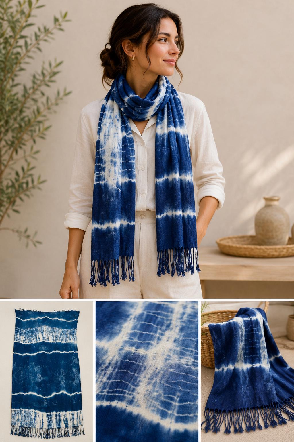 Oversized Cotton Scarf | Hand-Dyed Indigo Wrap | Lightweight Shawl | Fashion Travel Scarf | Gift for Her