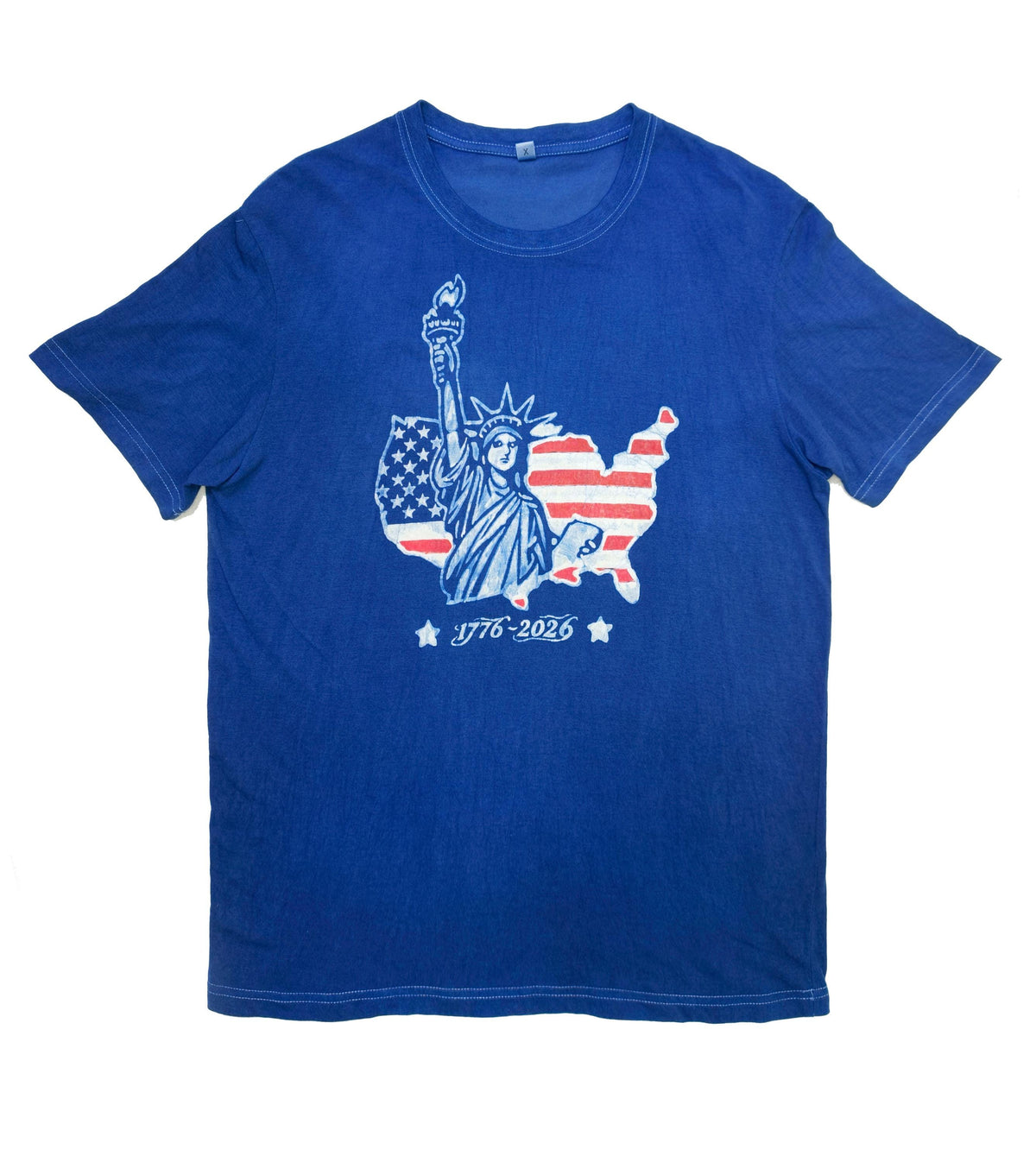 America 250 Graphic T-Shirt | Patriotic USA Tee | Indigo Batik Style Shirt | 1776–2026 Independence Day | Gift for Her & Him