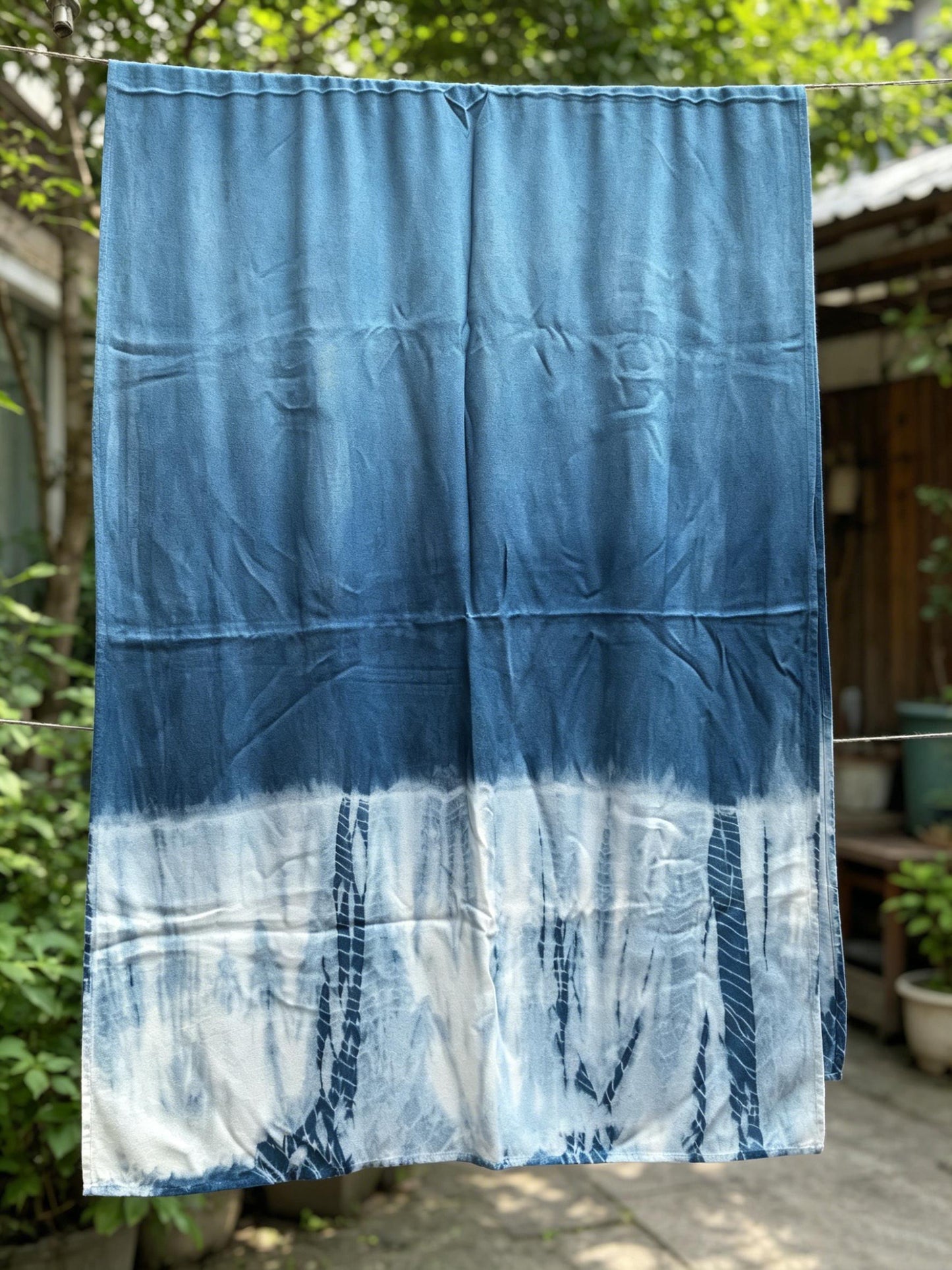 Hand-Dyed Linen Silk Scarf | Indigo Shibori Wrap | Lightweight Shawl | Travel Scarf | Gift for Her