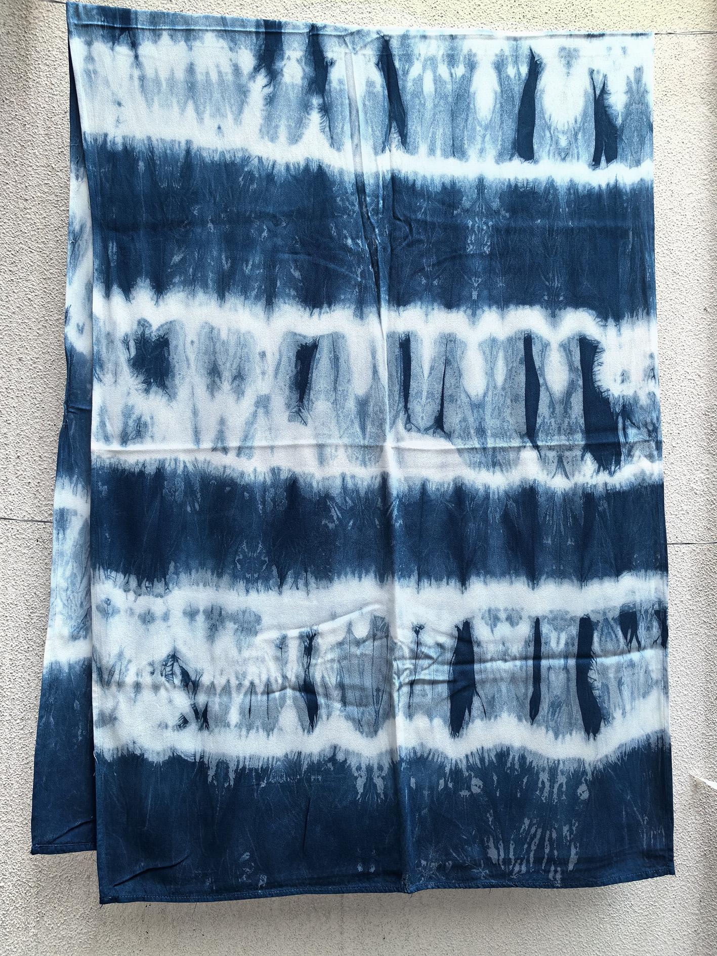 Hand-Dyed Linen Silk Scarf | Indigo Shibori Wrap | Lightweight Shawl | Travel Scarf | Gift for Her