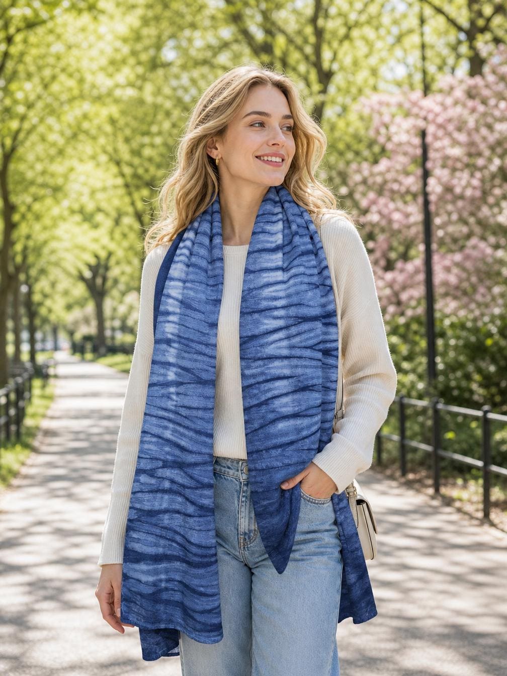 Hand-Dyed Linen Silk Scarf | Indigo Shibori Wrap | Lightweight Shawl | Travel Scarf | Gift for Her