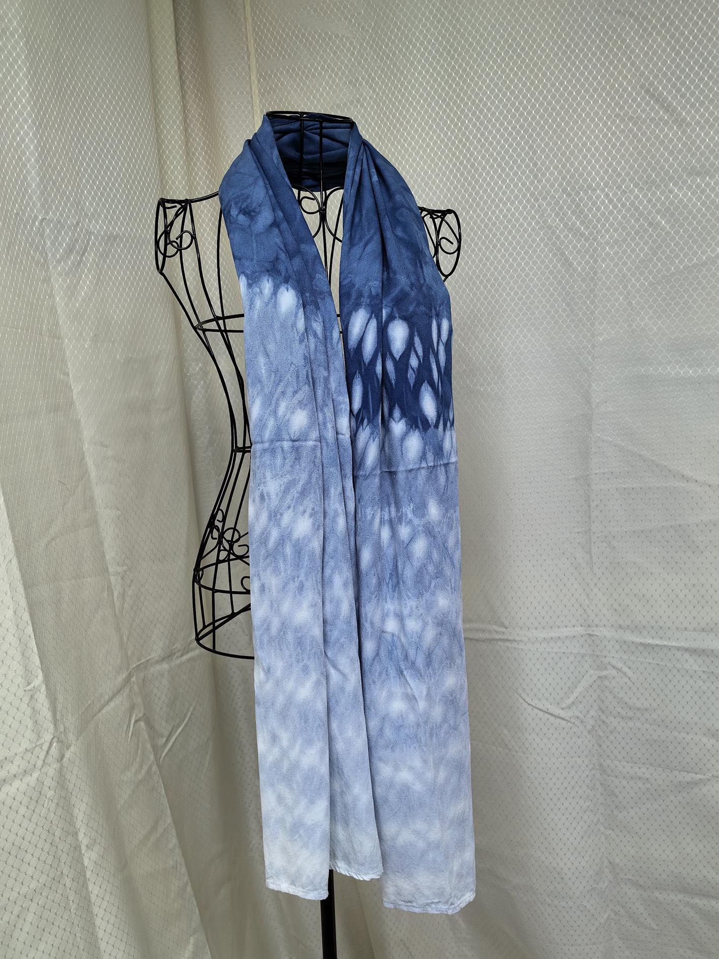 Hand-Dyed Linen Silk Scarf | Indigo Shibori Wrap | Lightweight Shawl | Travel Scarf | Gift for Her