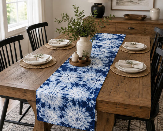 Handmade Cotton Table Runner | Indigo Shibori Table Runner | Blue & White Table Decor | Decorative Table Linen | Housewarming Gift