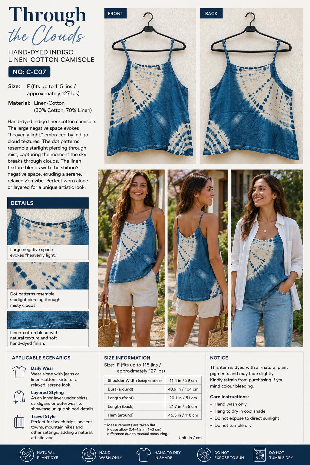 Women's Linen Cotton Tank Top | Hand-Dyed Indigo Camisole | Lightweight Summer Top | Casual Resort Wear | Gift for Her