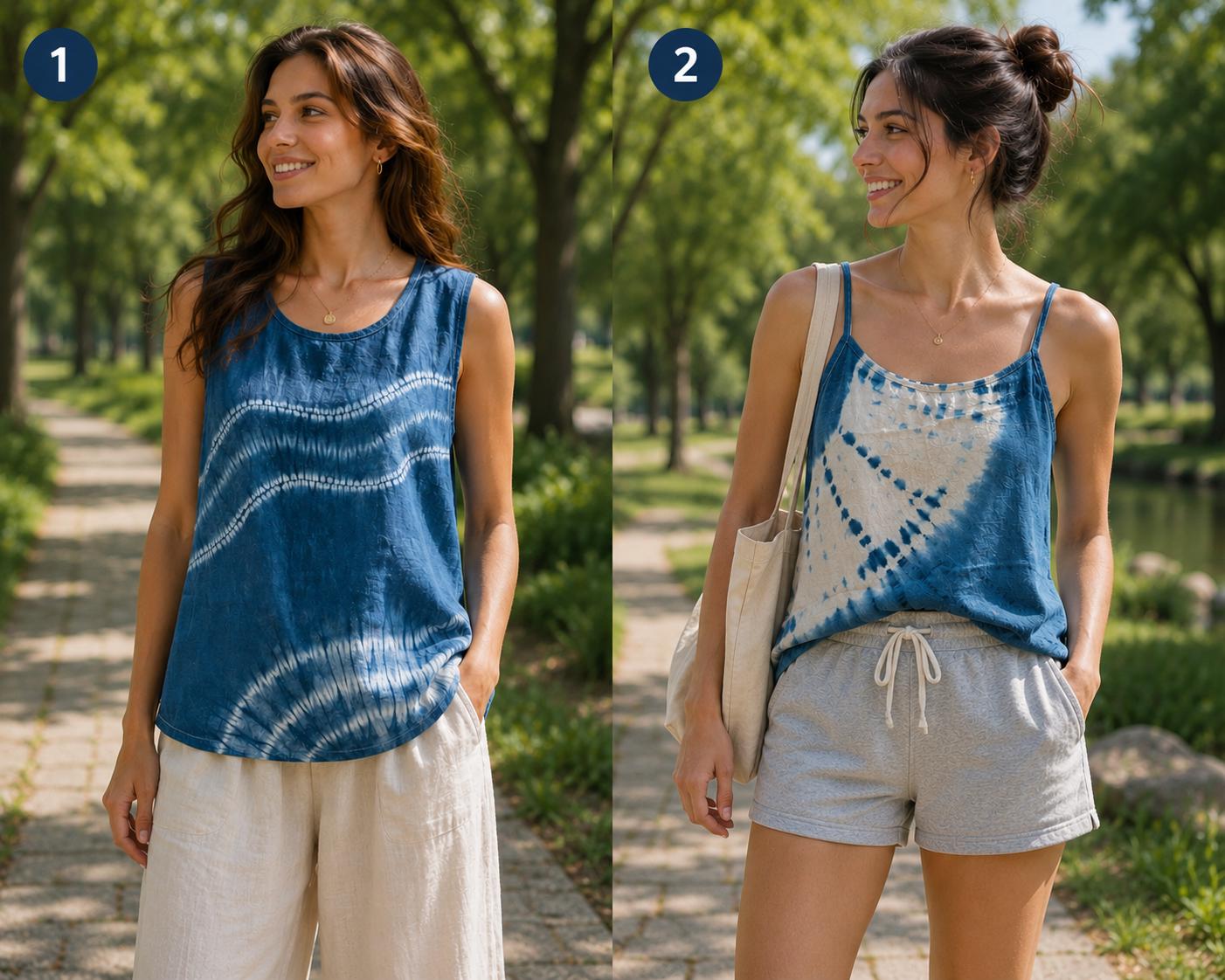 Women's Linen Cotton Tank Top | Hand-Dyed Indigo Camisole | Lightweight Summer Top | Casual Resort Wear | Gift for Her