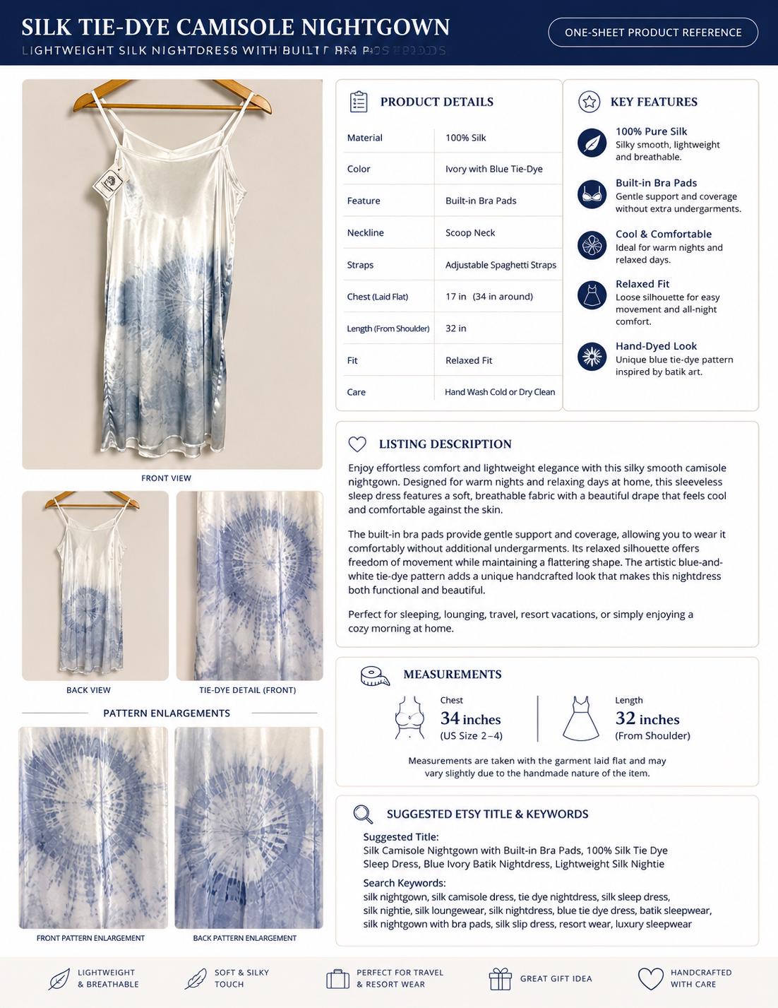 Women's Camisole Nightgown | Soft Sleeveless Sleep Dress | Built-In Bra Nightgown | Lightweight Lounge Dress | Gift for Her