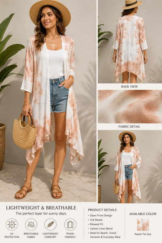 Women's Cotton Linen Cardigan | Lightweight Beach Cover Up | Open Front Summer Kimono | Resort Wear | Gift for Her