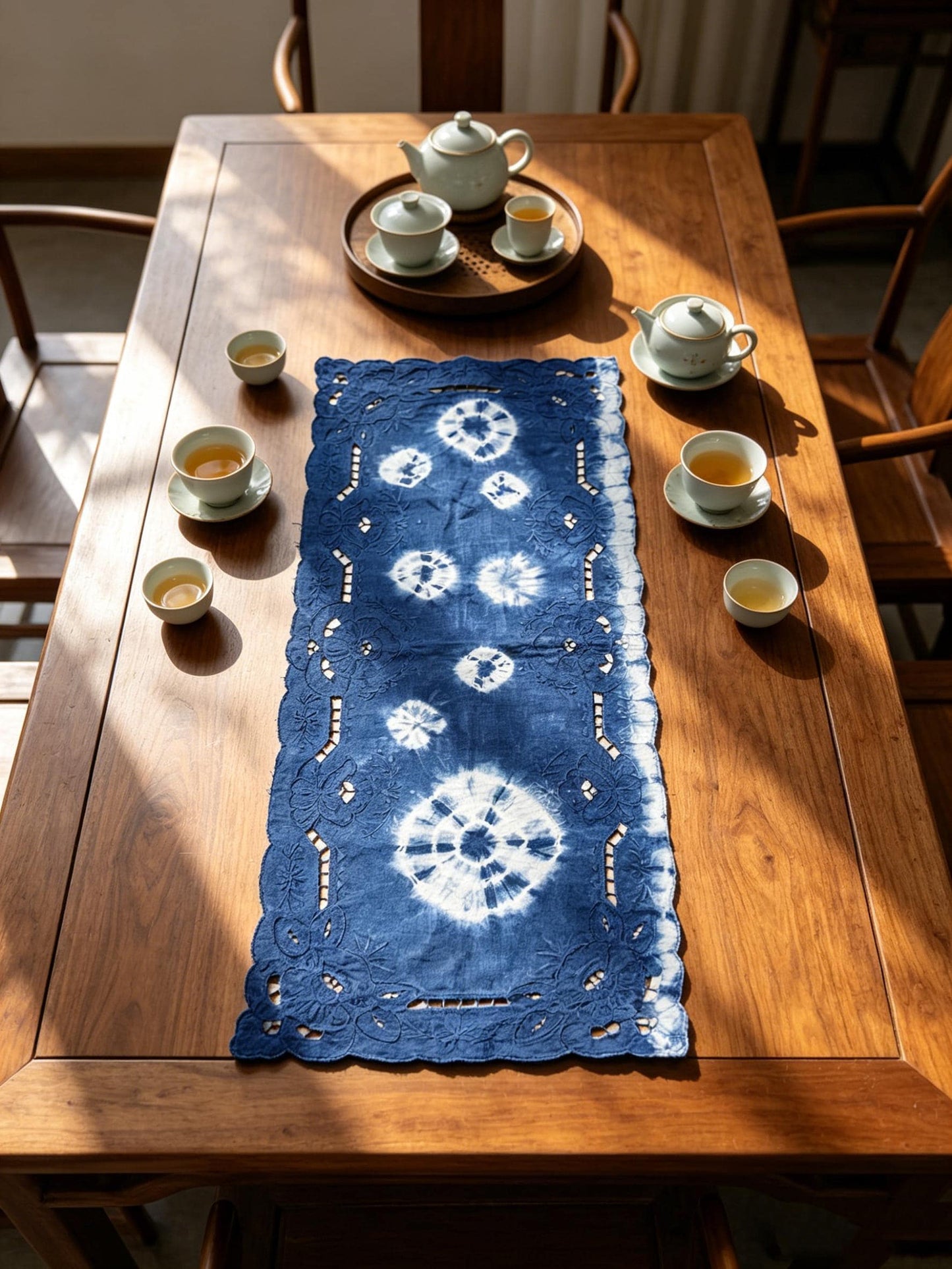 Handmade Indigo Table Runner | Cotton Tea Table Runner | Floral Batik Table Decor | Lace Table Runner | Housewarming Gift