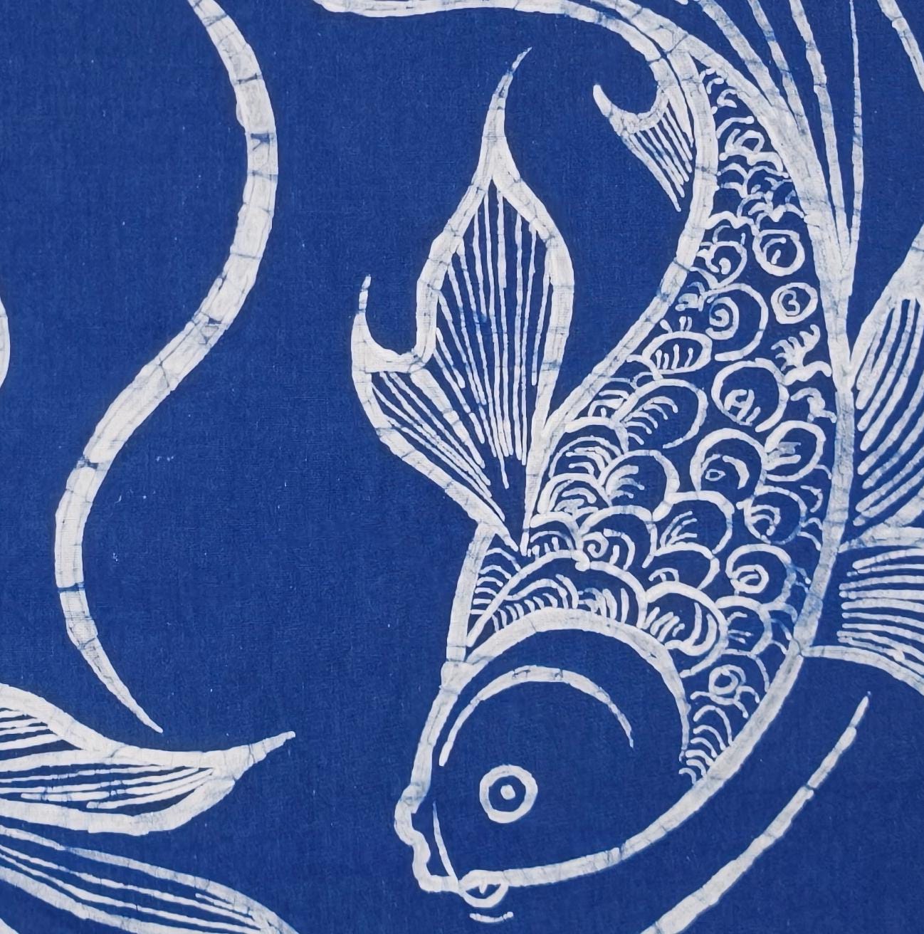 Handmade Double Fish Textile Wall Art | Indigo Batik Wall Hanging | Yin Yang Zen Home Decor | Feng Shui Wall Art | Housewarming Gift