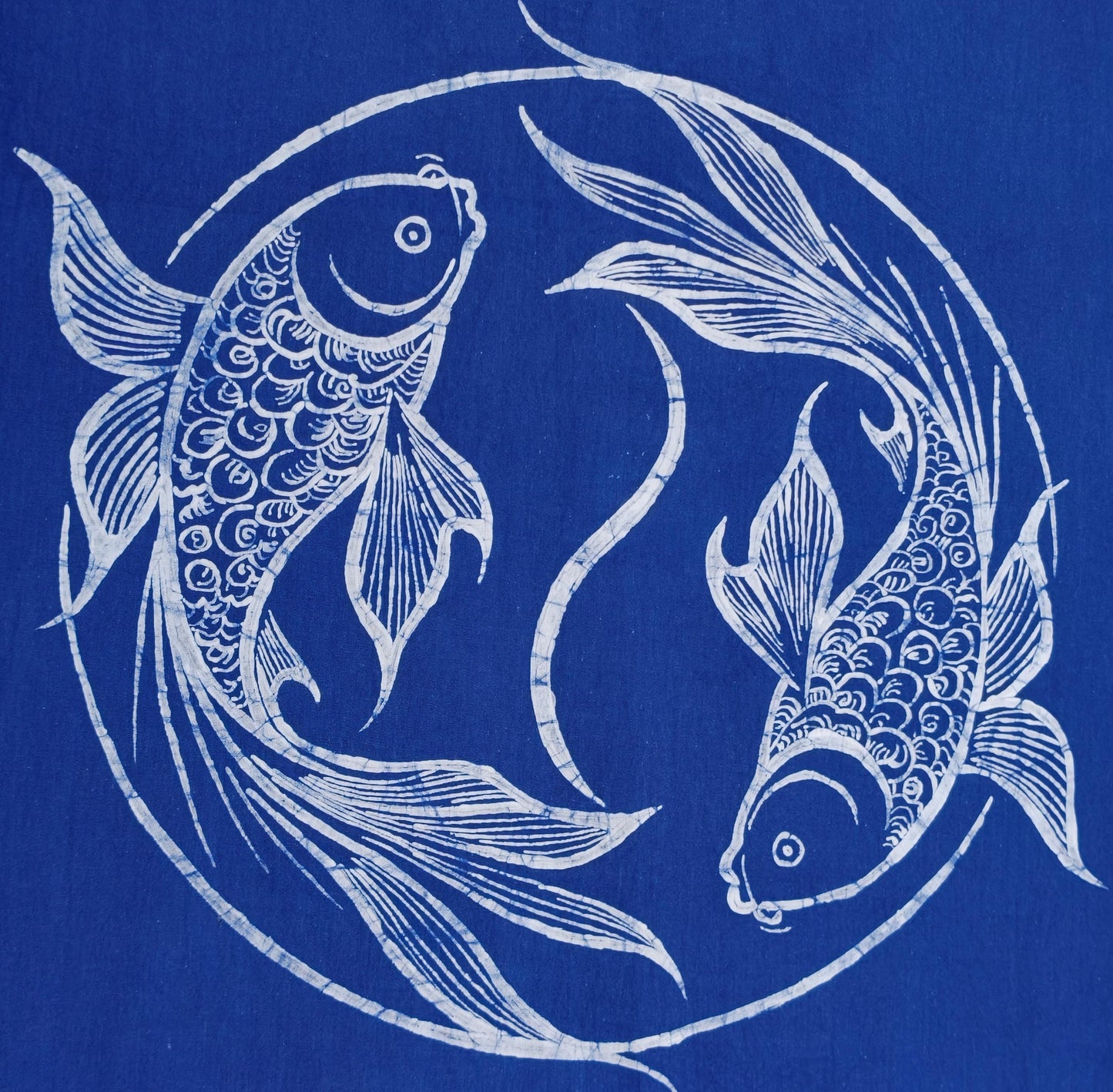 Handmade Double Fish Textile Wall Art | Indigo Batik Wall Hanging | Yin Yang Zen Home Decor | Feng Shui Wall Art | Housewarming Gift
