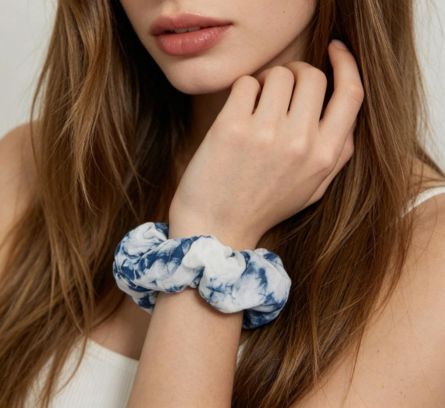 Indigo Tie Dye Scrunchie, Handmade Cotton Hair Tie, Natural Indigo Hair Accessory, Boho Scrunchie, Blue White Hair Band