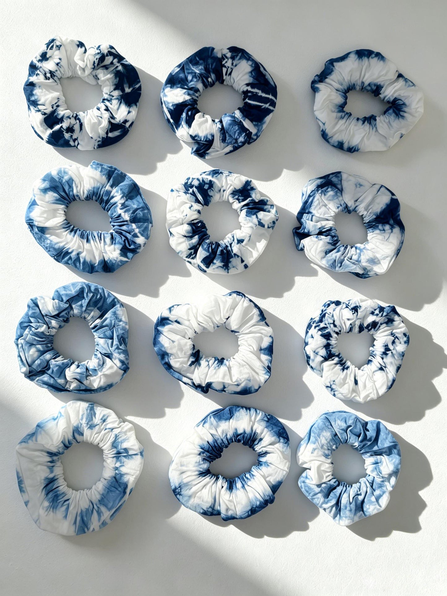 Indigo Tie Dye Scrunchie, Handmade Cotton Hair Tie, Natural Indigo Hair Accessory, Boho Scrunchie, Blue White Hair Band