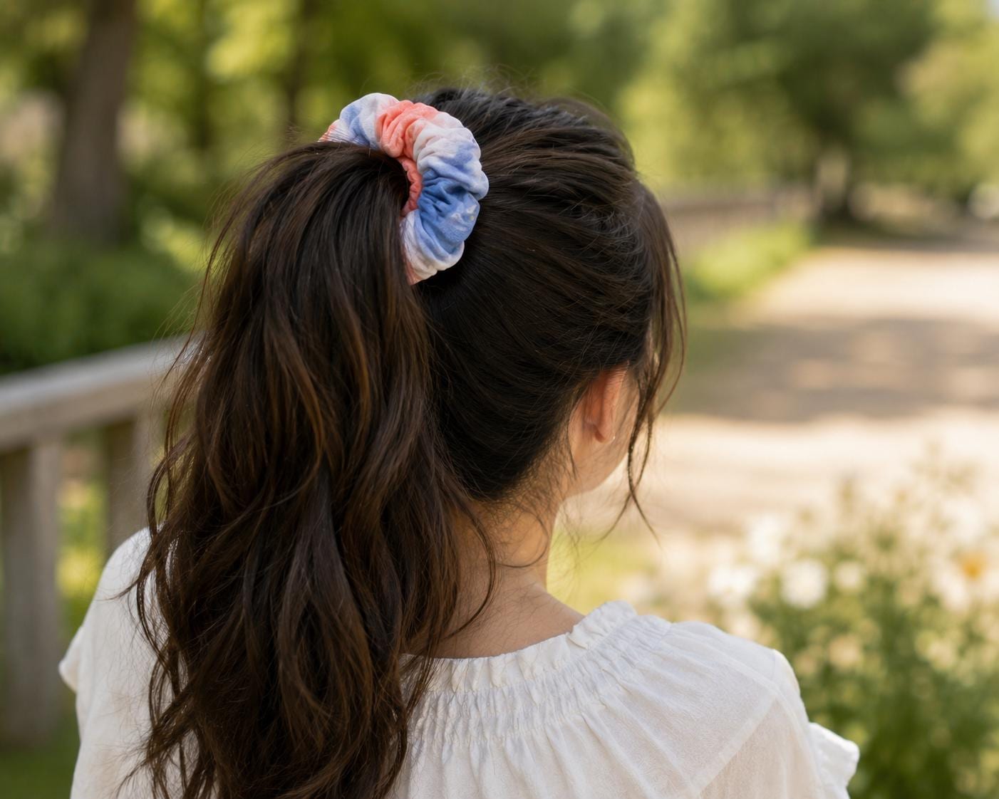Indigo Tie Dye Scrunchie, Handmade Cotton Hair Tie, Natural Indigo Hair Accessory, Boho Scrunchie, Blue White Hair Band