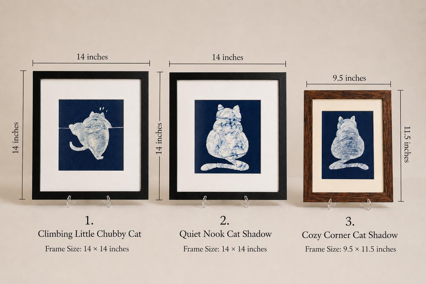 Handmade Cat Textile Wall Art | Indigo Batik Cat Wall Hanging | Framed Cat Decor | Gift for Cat Lovers | Housewarming Gift