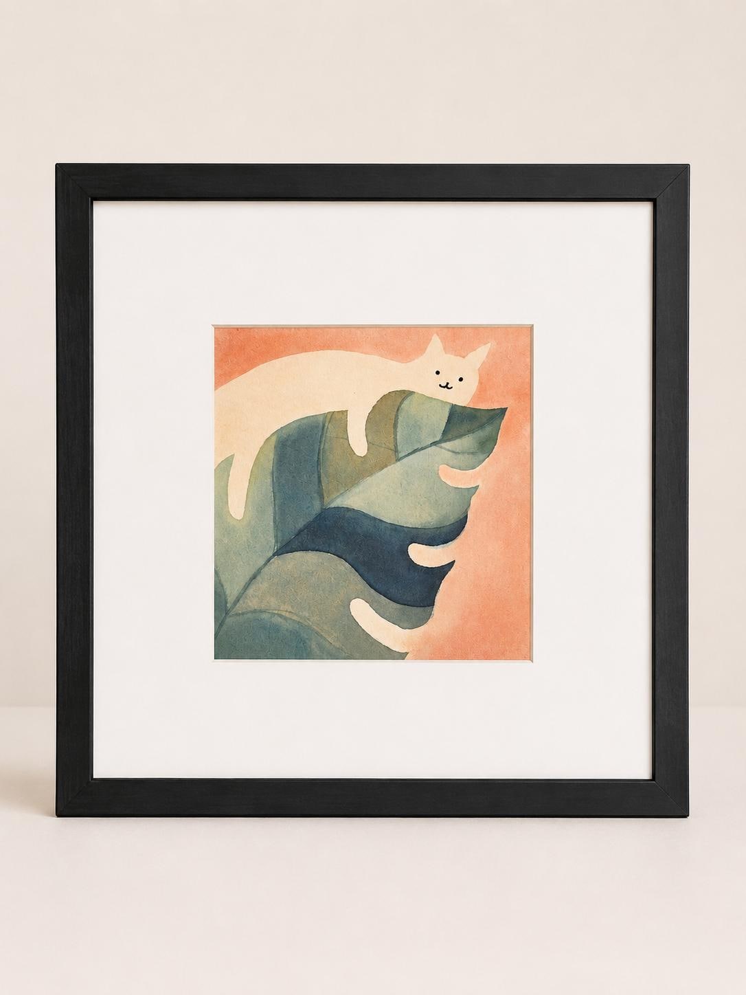 Handmade Cat Textile Wall Art | Lazy Cat Batik Wall Art | Framed Cat Decor | Cozy Home Decor | Gift for Cat Lovers