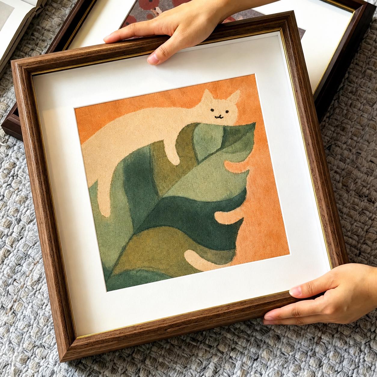 Handmade Cat Textile Wall Art | Lazy Cat Batik Wall Art | Framed Cat Decor | Cozy Home Decor | Gift for Cat Lovers