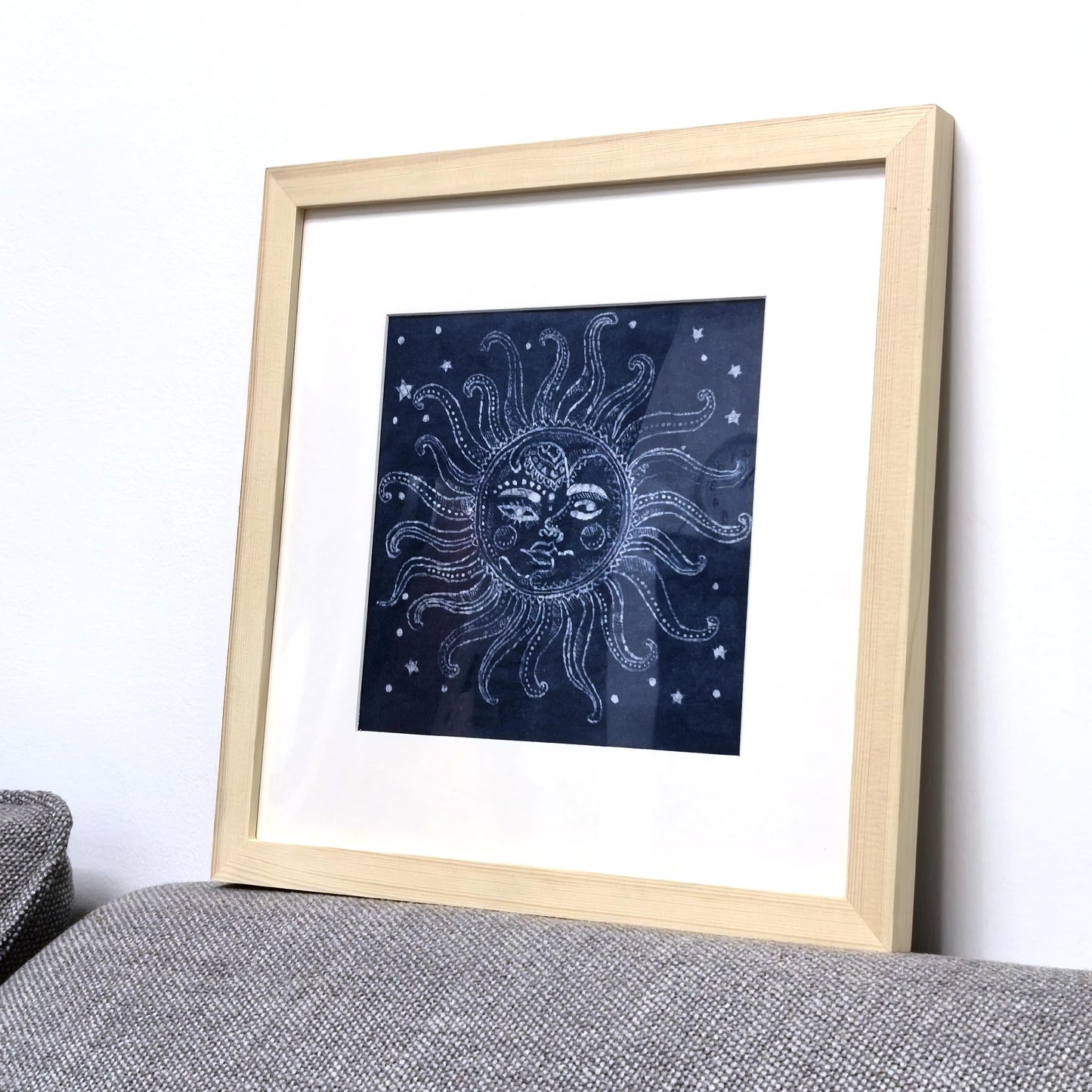 Celestial Textile Wall Art | Handmade Indigo Batik Sun & Moon Art | Zodiac Mandala Decor | Zen Home Decor | Housewarming Gift