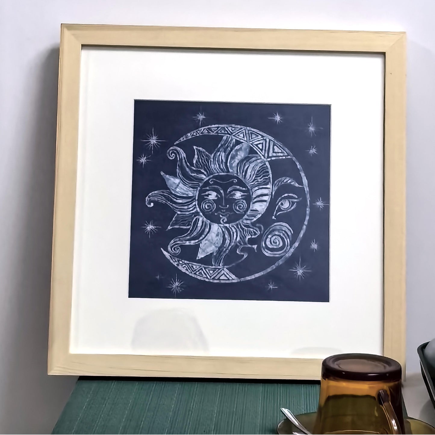 Celestial Textile Wall Art | Handmade Indigo Batik Sun & Moon Art | Zodiac Mandala Decor | Zen Home Decor | Housewarming Gift