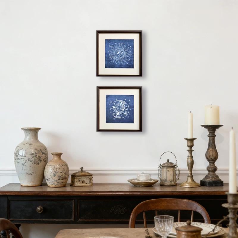 Celestial Textile Wall Art | Handmade Indigo Batik Sun & Moon Art | Zodiac Mandala Decor | Zen Home Decor | Housewarming Gift