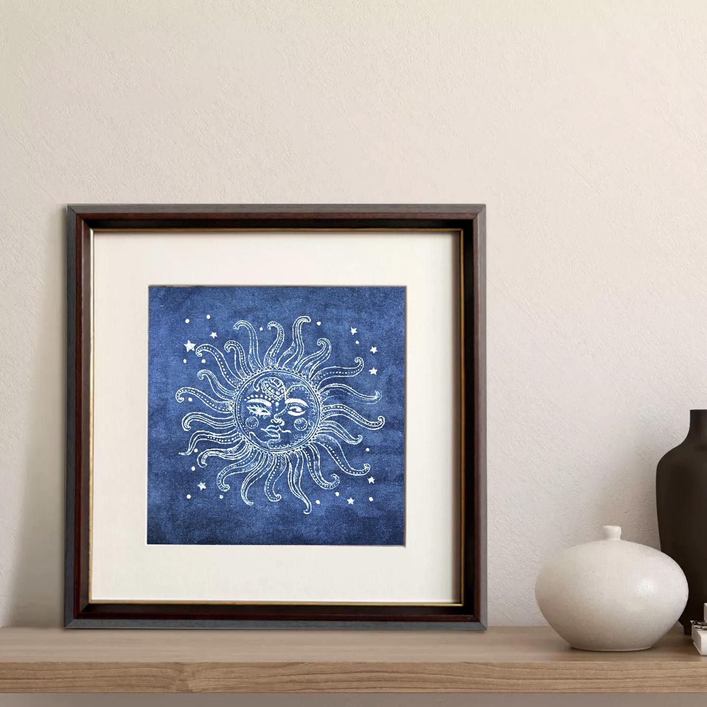 Celestial Textile Wall Art | Handmade Indigo Batik Sun & Moon Art | Zodiac Mandala Decor | Zen Home Decor | Housewarming Gift