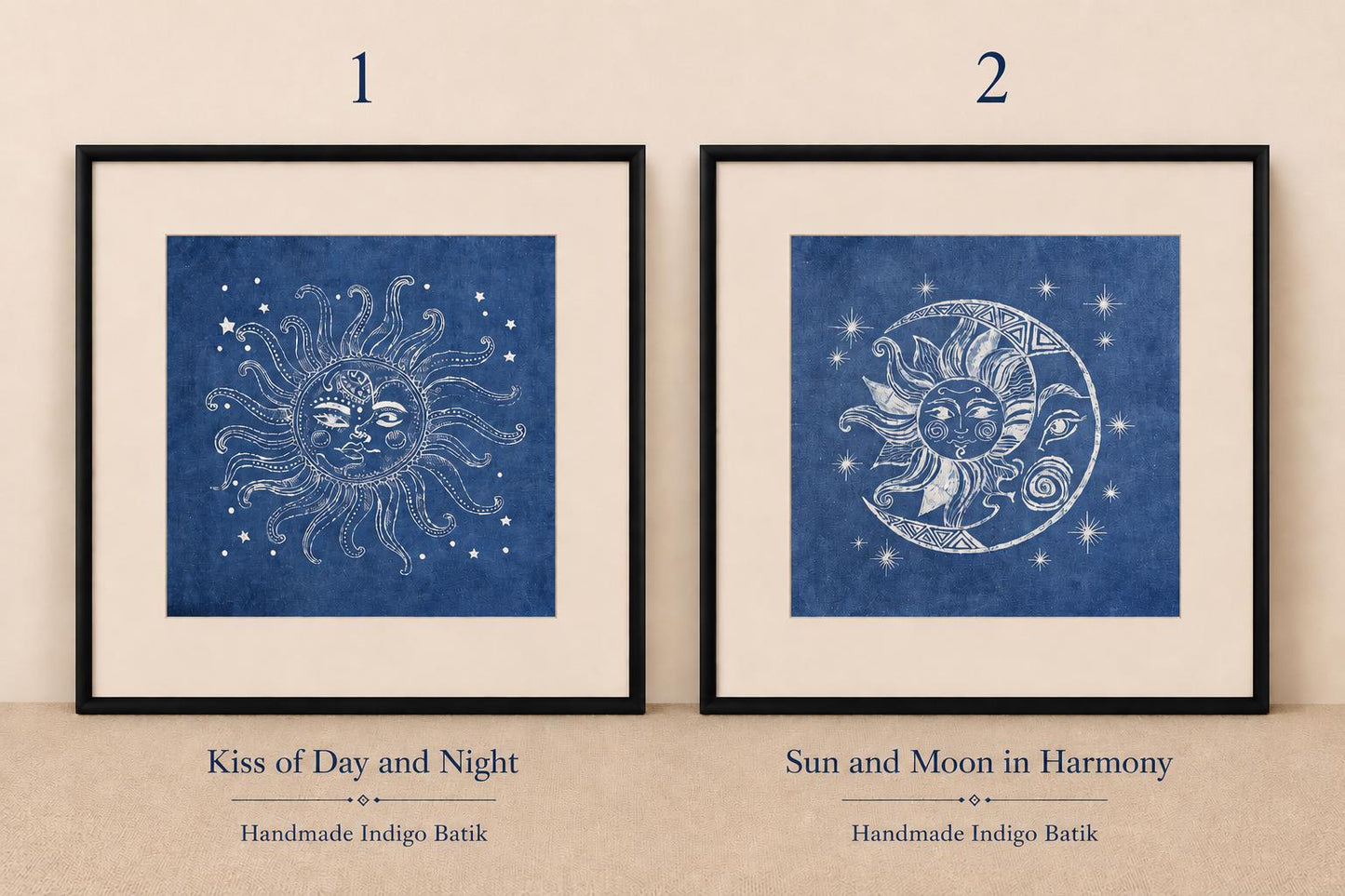 Celestial Textile Wall Art | Handmade Indigo Batik Sun & Moon Art | Zodiac Mandala Decor | Zen Home Decor | Housewarming Gift