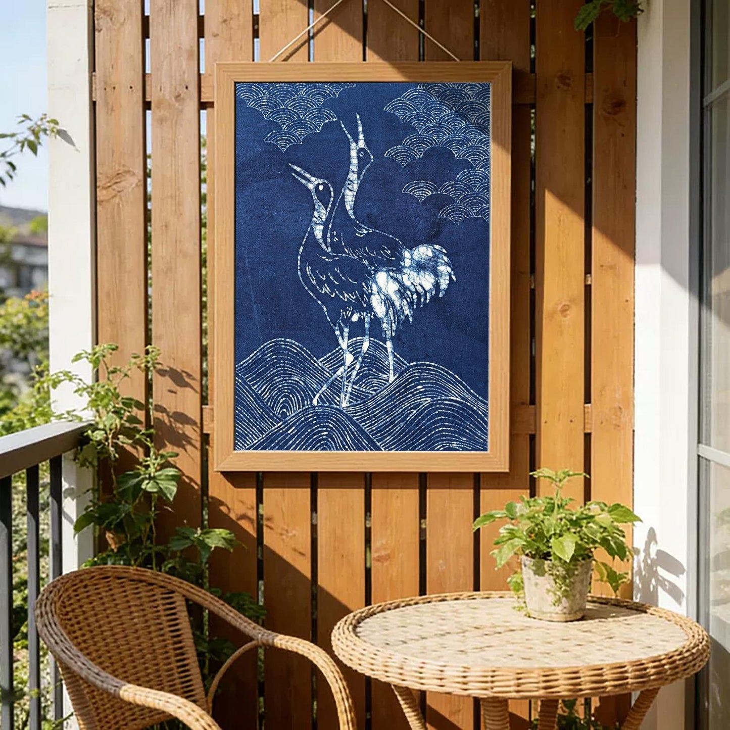 Handmade Crane Textile Wall Art | Indigo Batik Wall Hanging | Bird Zen Home Decor | Wabi-Sabi Wall Art | Wedding Gift