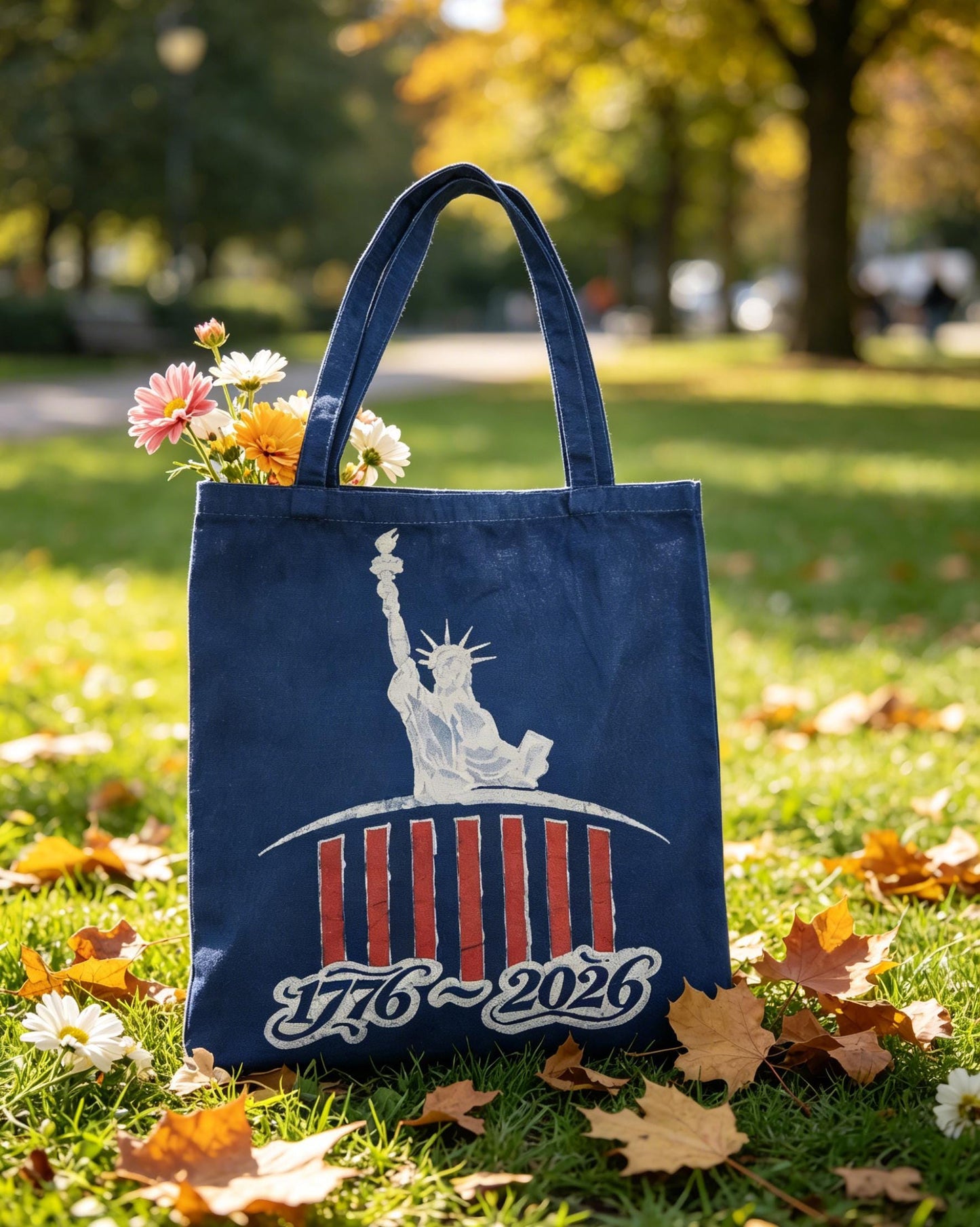 Statue of Liberty Canvas Tote Bag | America 250 Gift | Handmade Indigo Batik Tote | Patriotic Shoulder Bag | Gift for Her