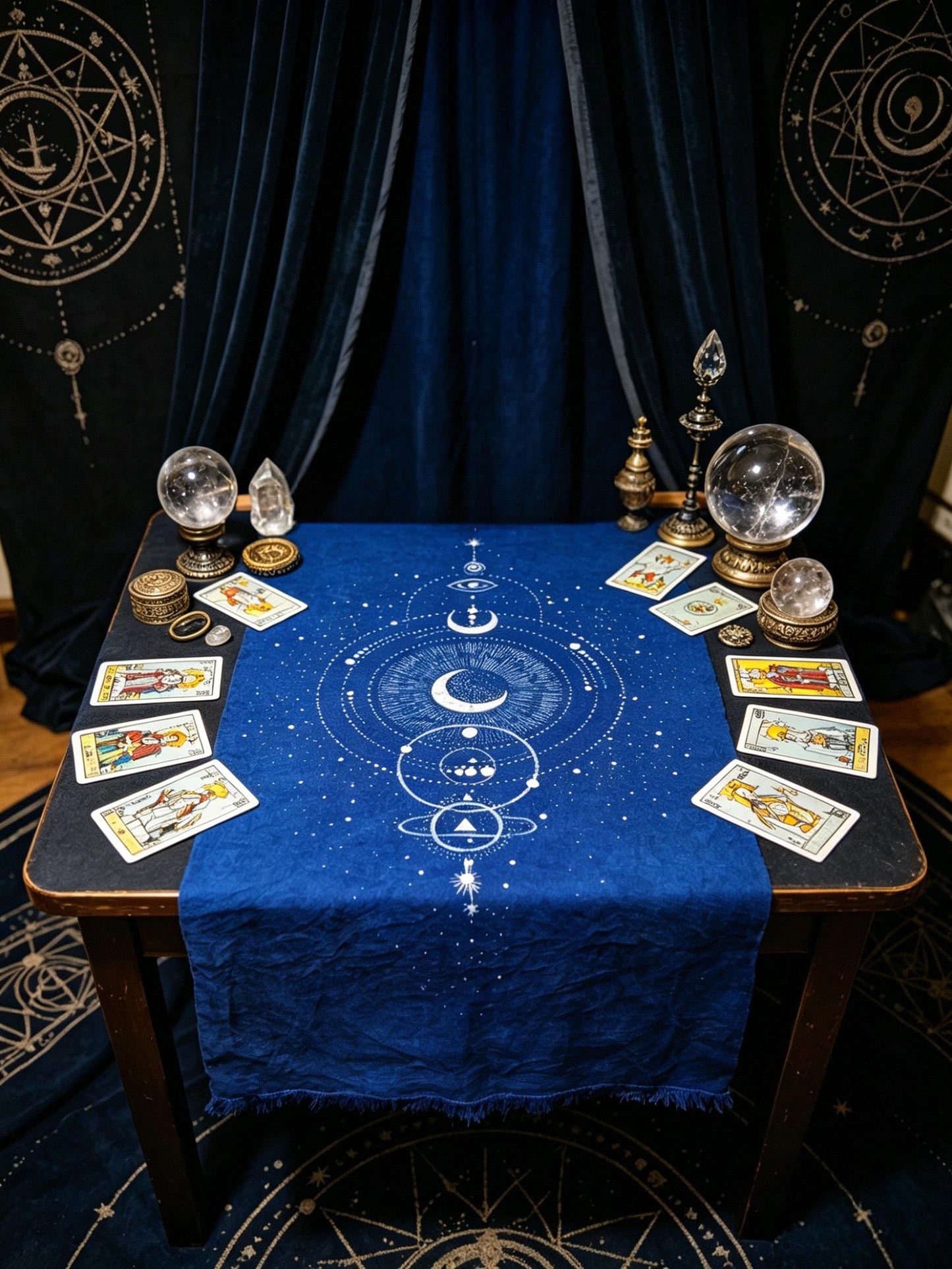 Handmade Tarot Cloth | Indigo Batik Altar Cloth | Celestial Textile Wall Art | Astrology Decor | Meditation Gift