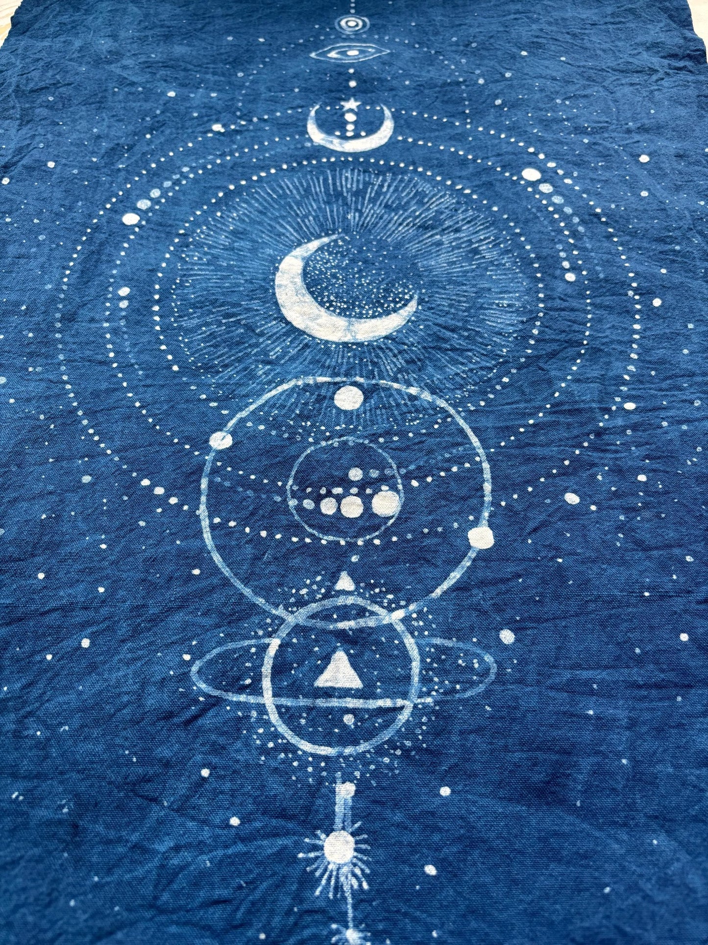 Handmade Tarot Cloth | Indigo Batik Altar Cloth | Celestial Textile Wall Art | Astrology Decor | Meditation Gift