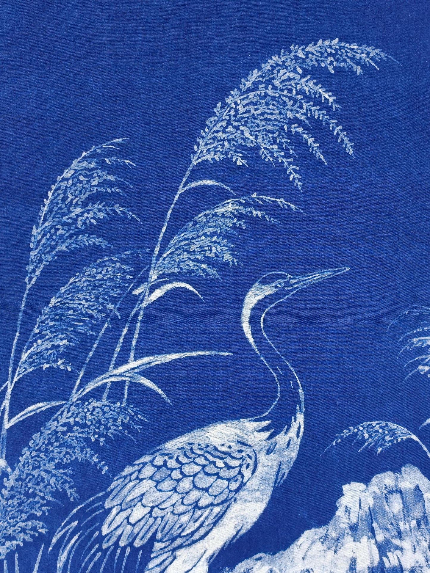 Handmade Crane Textile Wall Art | Indigo Batik Wall Hanging | Zen Nature Home Decor | Wabi-Sabi Wall Art | Housewarming Gift