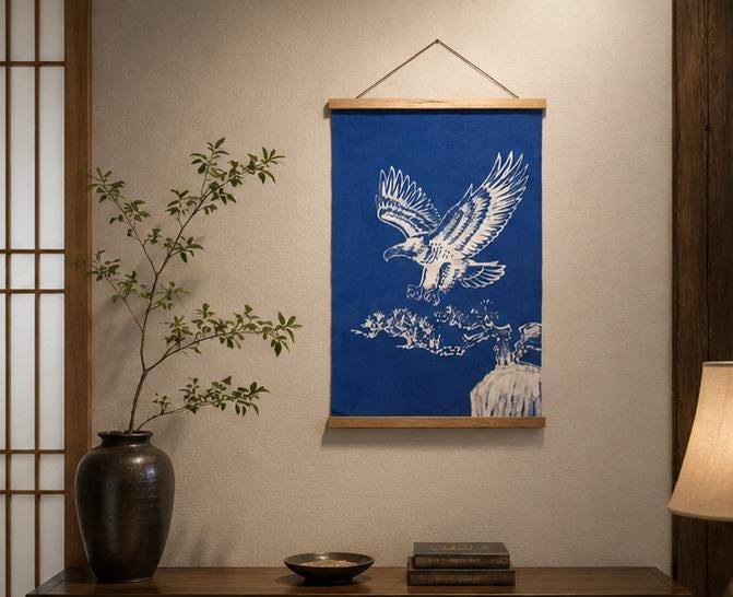 Handmade Eagle Textile Wall Art | Indigo Batik Wall Hanging | Nature Wall Decor | Zen Home Decor | Housewarming Gift