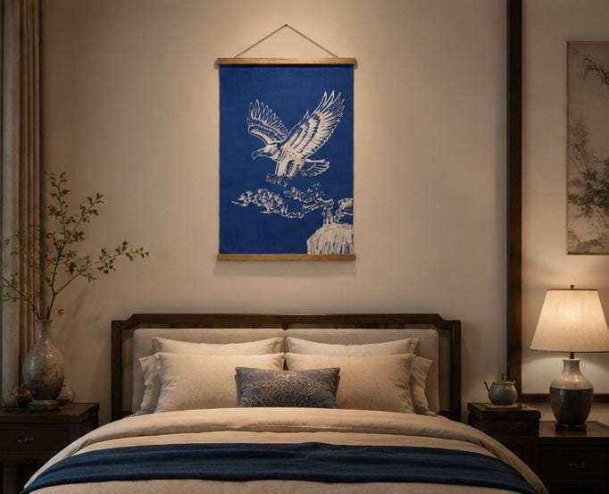 Handmade Eagle Textile Wall Art | Indigo Batik Wall Hanging | Nature Wall Decor | Zen Home Decor | Housewarming Gift