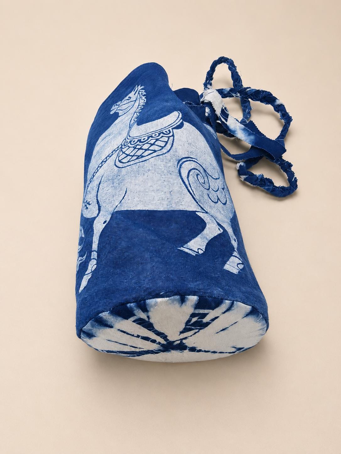 Handmade Cotton Bucket Bag | Indigo Batik Crossbody Bag | Lucky Horse Shoulder Bag | Adjustable Boho Purse | Gift for Her