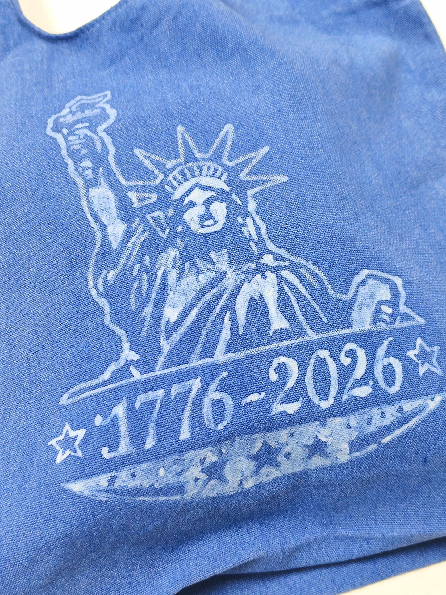 Statue of Liberty Canvas Tote Bag | America 250 Gift | Handmade Indigo Batik Tote | Patriotic Shoulder Bag | Gift for Her