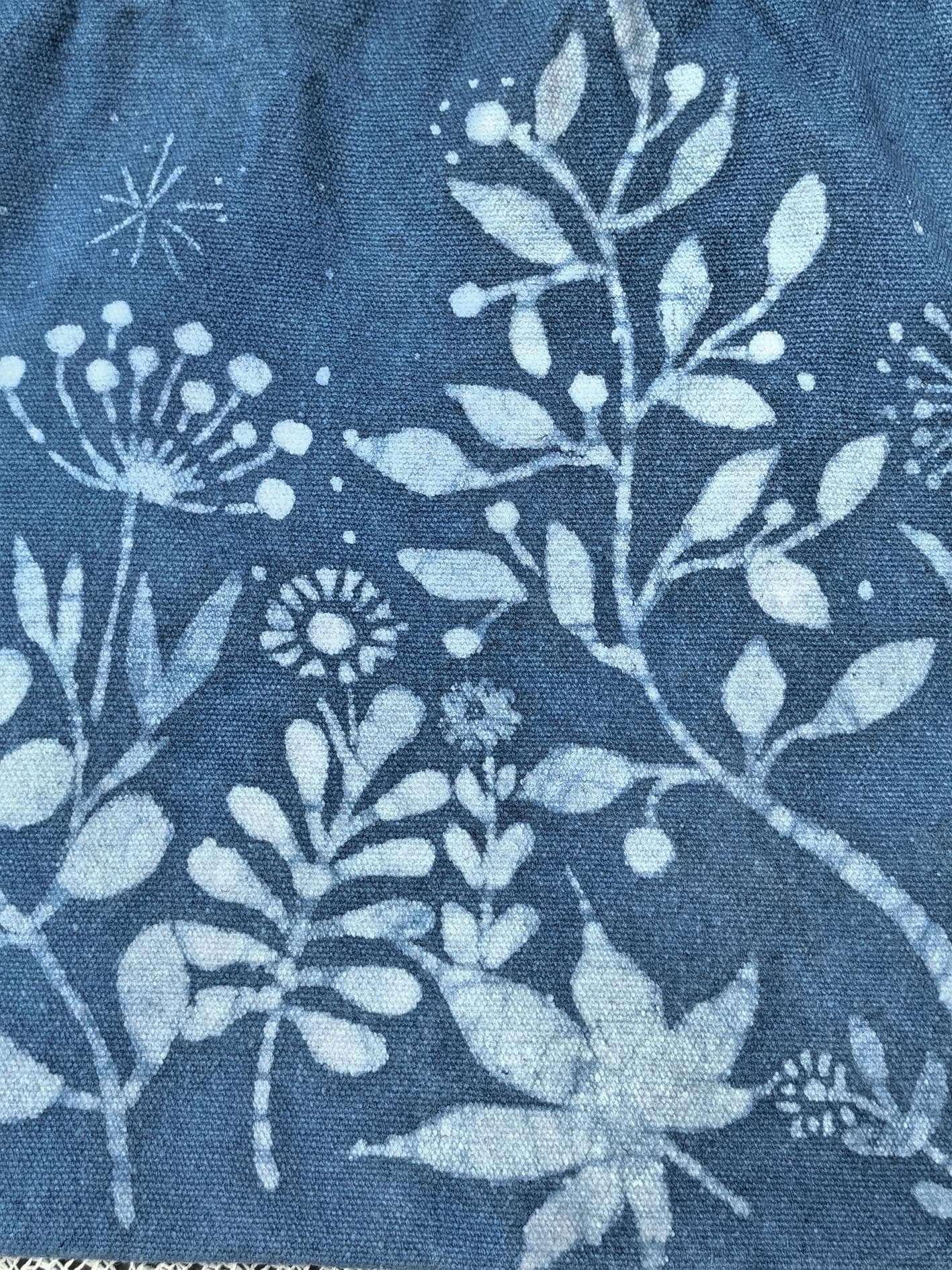 Handmade Cotton Tote Bag | Indigo Batik Botanical Tote | Wildflower Market Bag | Canvas Shoulder Tote | Gift for Her