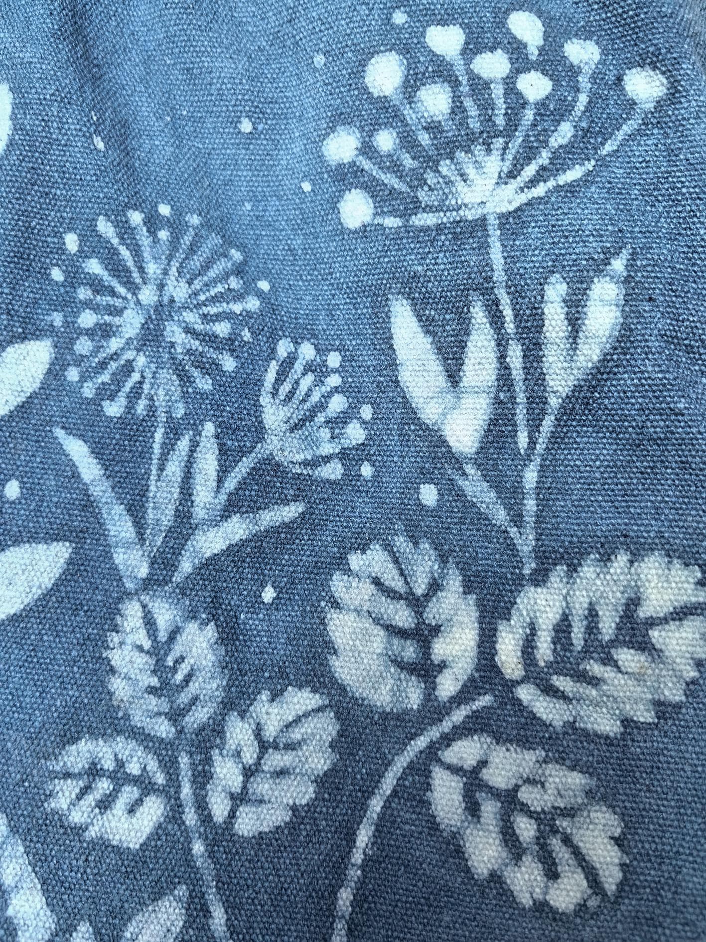 Handmade Cotton Tote Bag | Indigo Batik Botanical Tote | Wildflower Market Bag | Canvas Shoulder Tote | Gift for Her