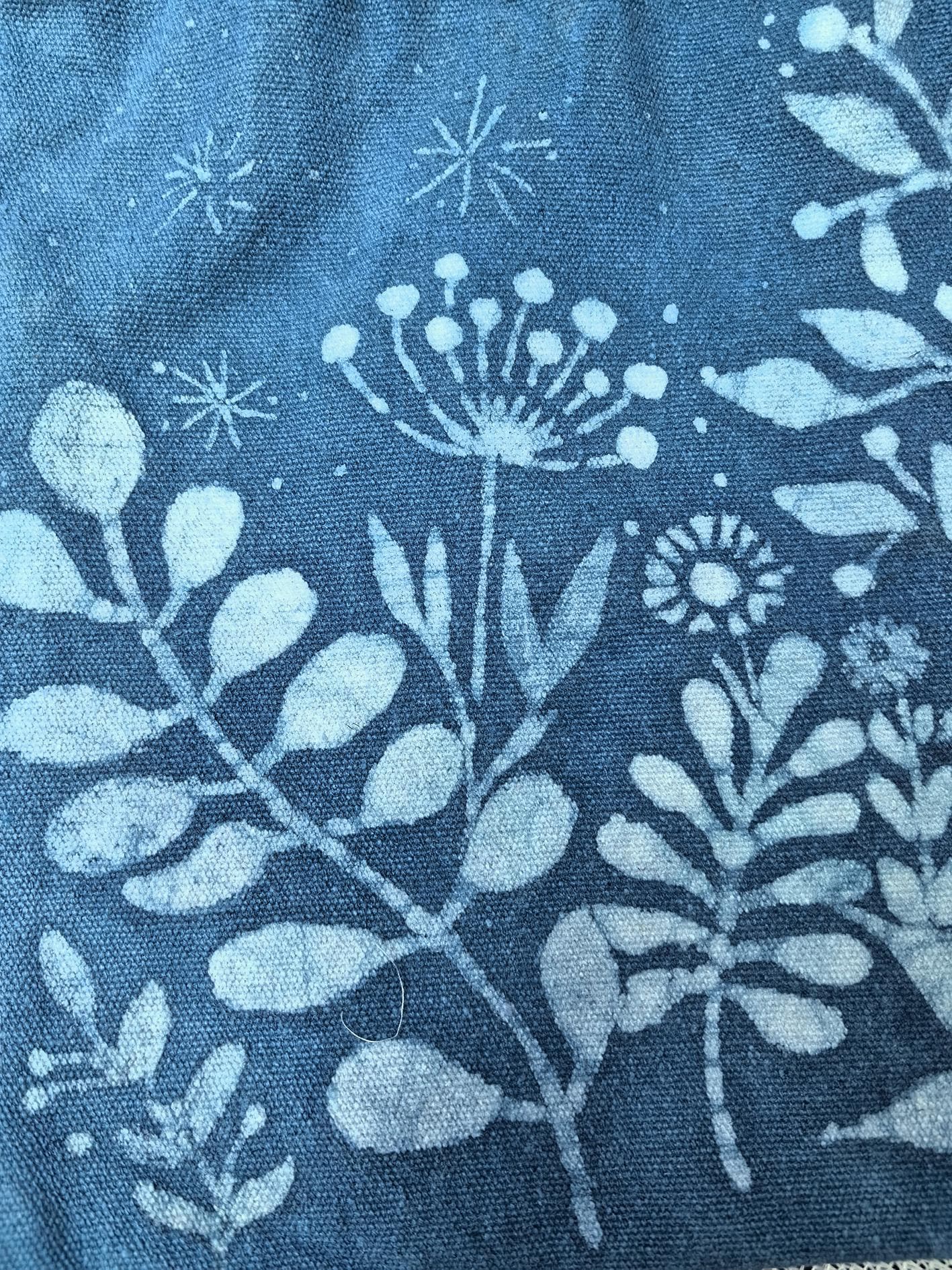 Handmade Cotton Tote Bag | Indigo Batik Botanical Tote | Wildflower Market Bag | Canvas Shoulder Tote | Gift for Her