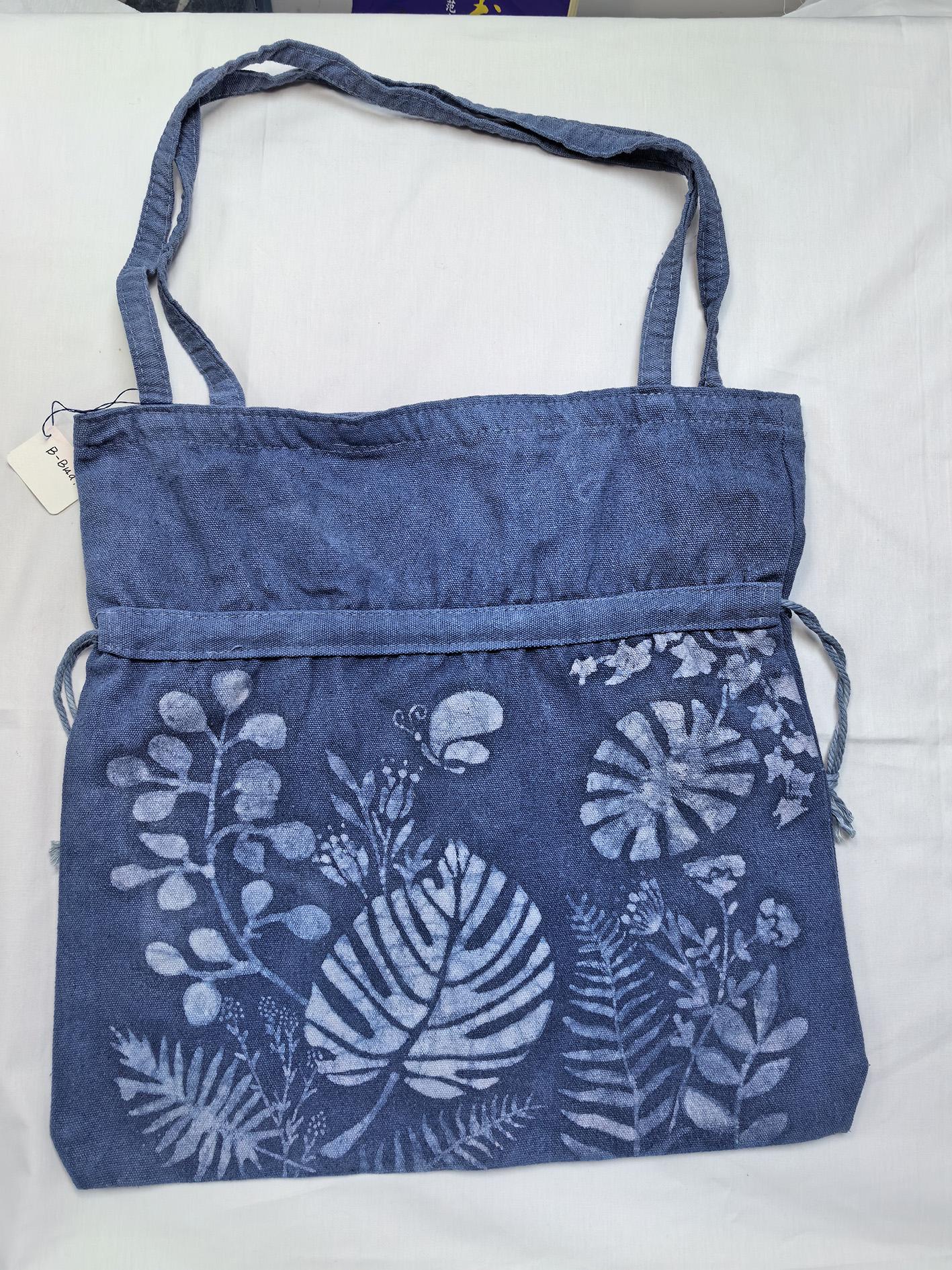Handmade Cotton Tote Bag | Indigo Batik Botanical Tote | Wildflower Market Bag | Canvas Shoulder Tote | Gift for Her